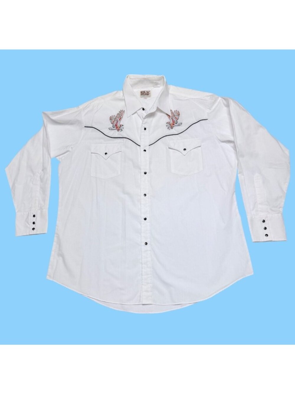 ELY Cattleman Western Shirt Eagle Embroidery White Pearl Snap Button Men Size XL